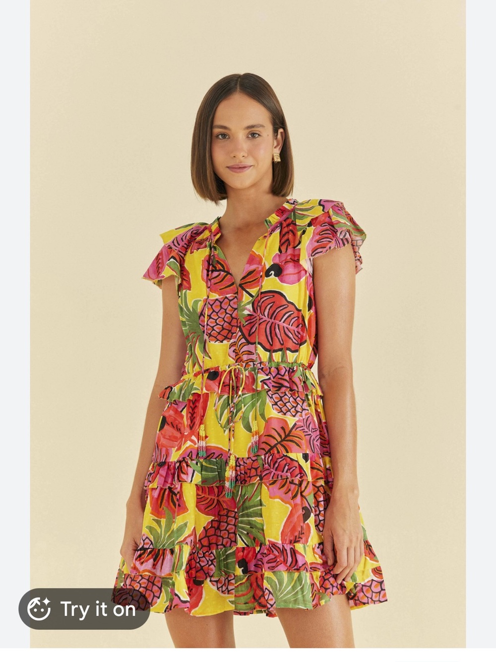 NWT M FARM Rio Yellow Mini Dress Fruit Dream Ruffle Dress